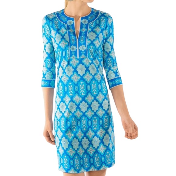 Gretchen Scott Split Neck Jersey Dress Haveli Turquoise XS - Picture 15 of 15